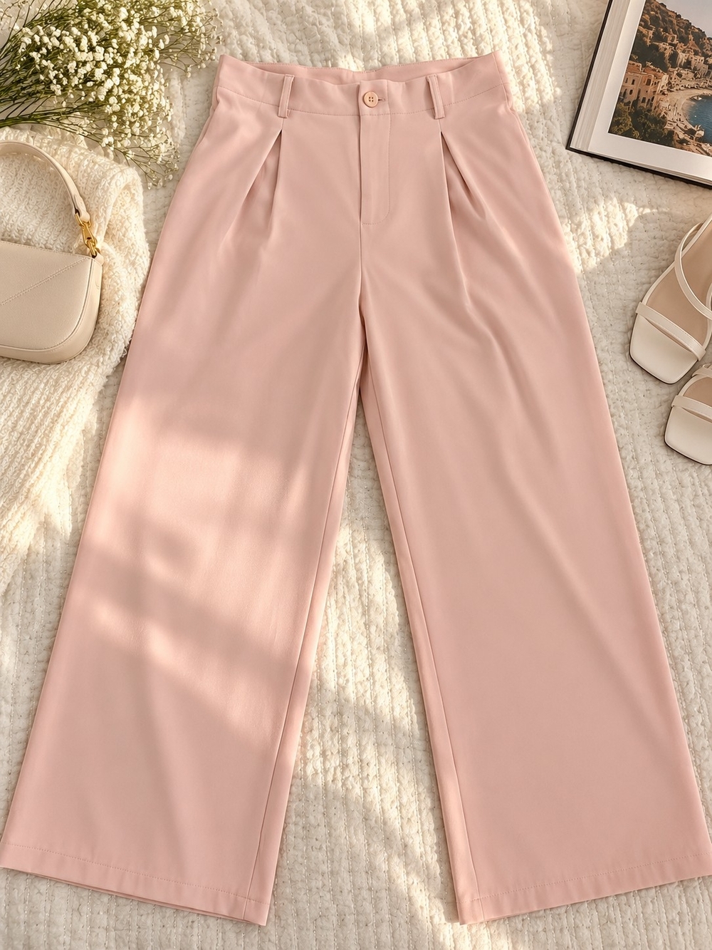 High-Rise Wide-Leg Pants in Dusty Pink